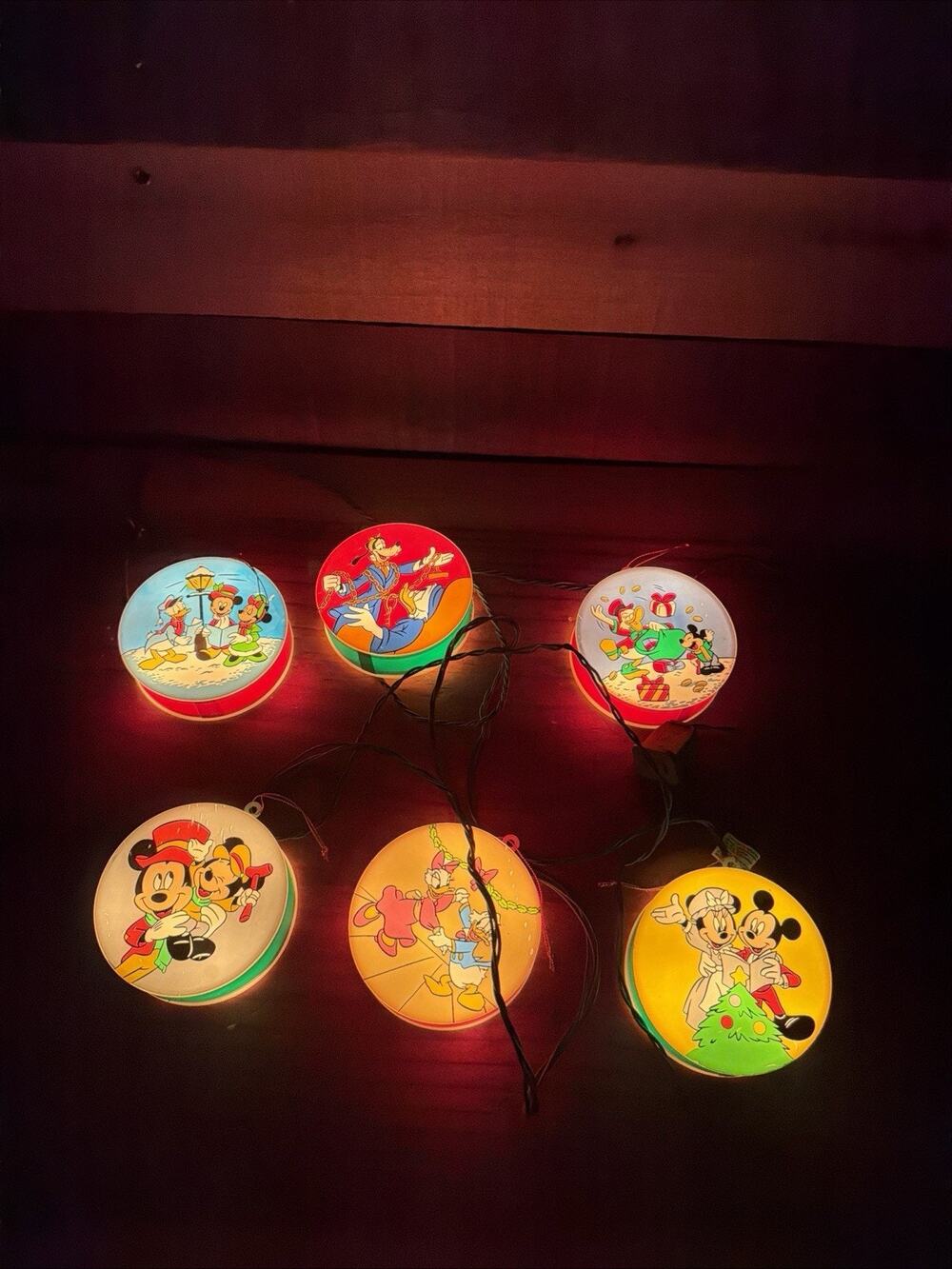Vtg Ribbon Roll Christmas Light Set Minnie Mickey Mouse Daisy Donald Duck 2 Sets